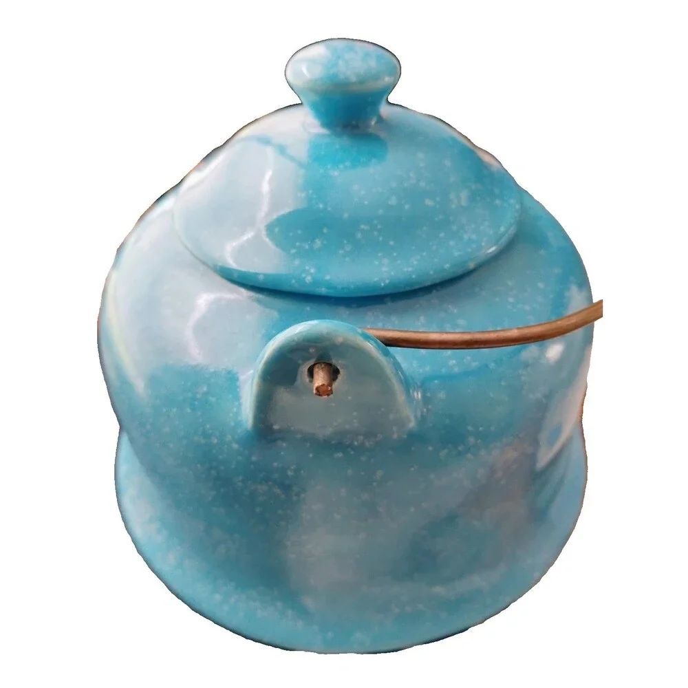 Mid-Century Style Speckled Turquoise Ceramic Teapot – Handcrafted Studio Pottery